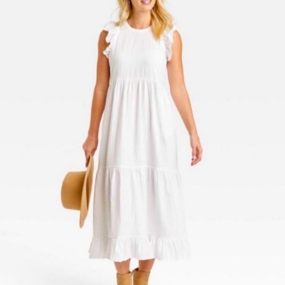 Universal Thread Women’s Flutter Sleeveless Tiered Dress, White,  Medium - Picture 10 of 13